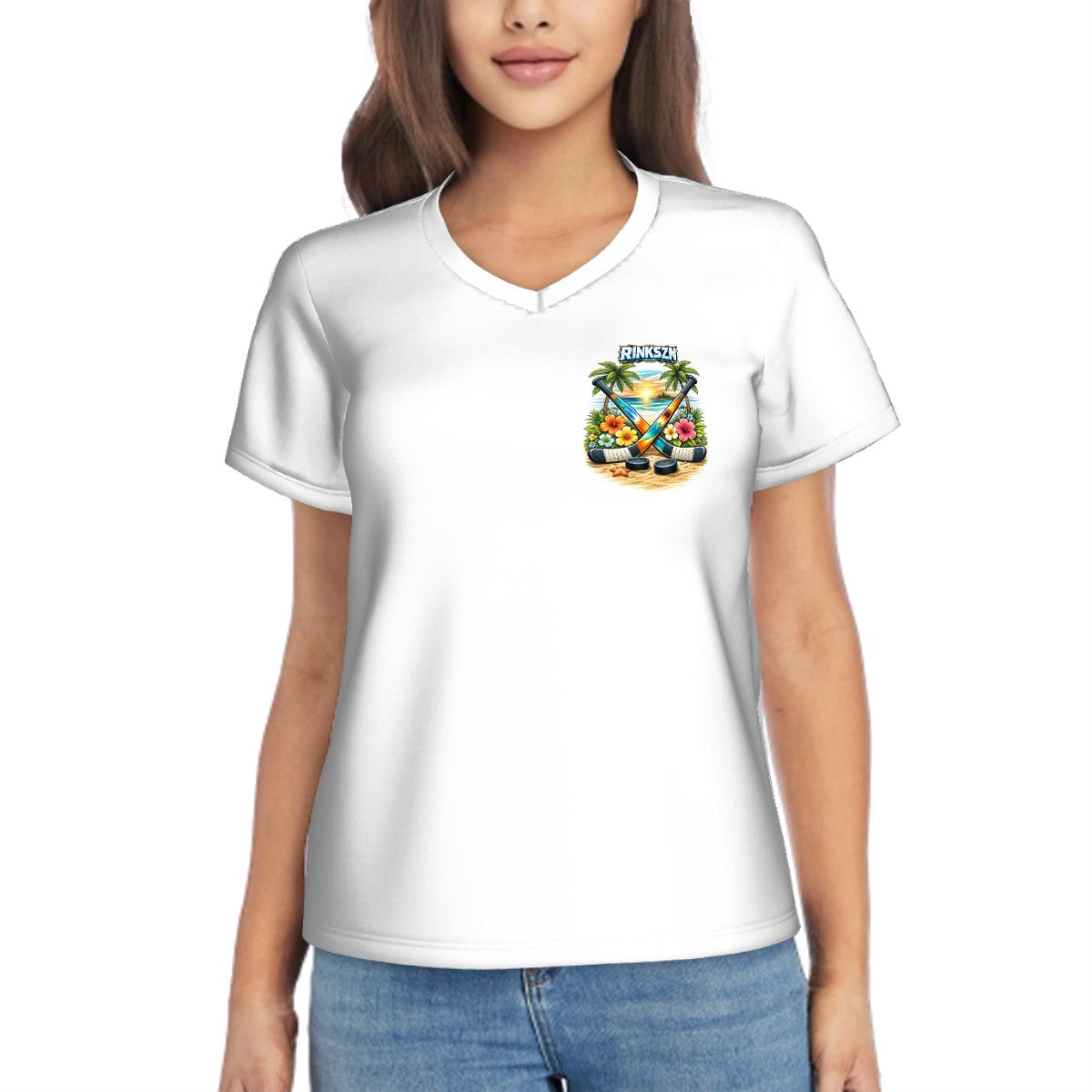 Young Teen’s and Women's V-Neck RINKSZN ALOHA HOCKEY T-SHIRT