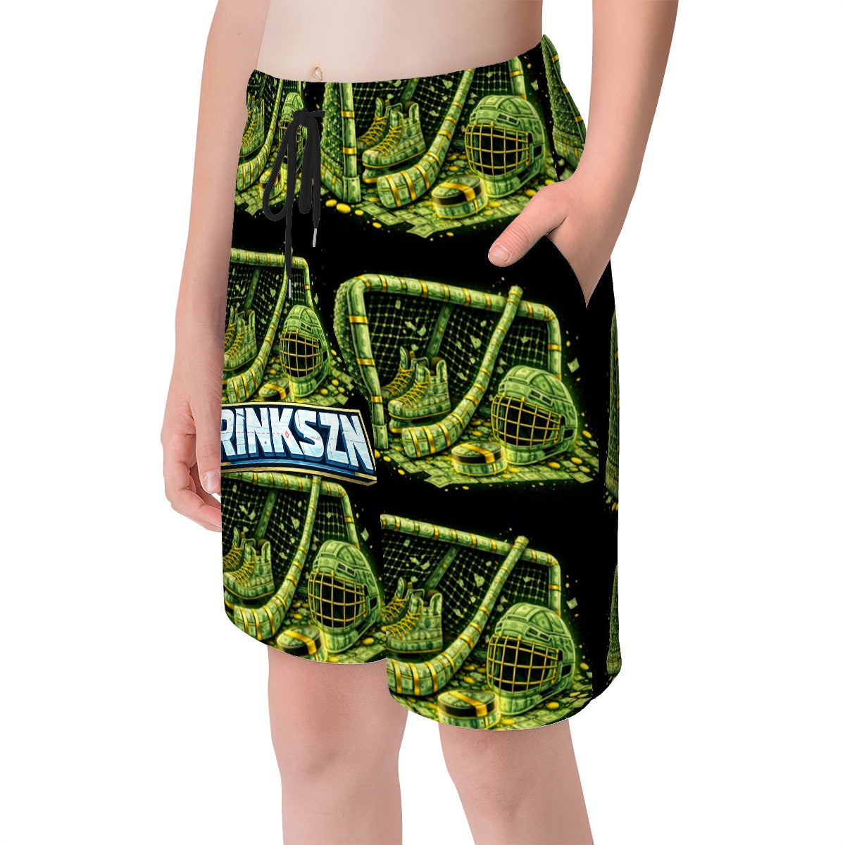 Youth and Young Teen RINKSZN PLAYER HOCKEY TALKS MONEY Beach Shorts