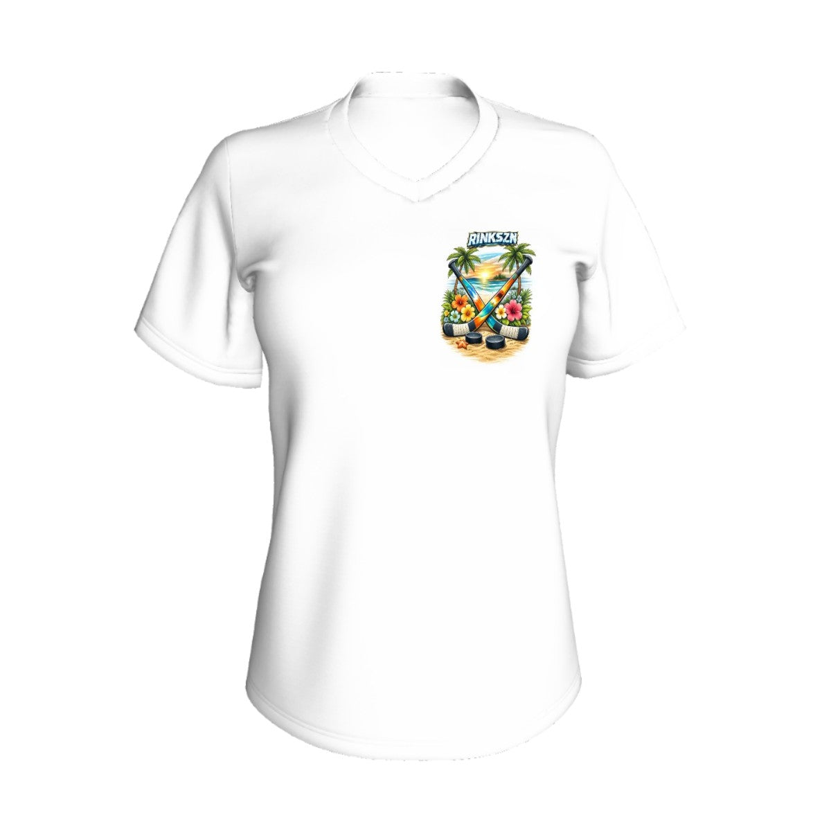 Young Teen’s and Women's V-Neck RINKSZN ALOHA HOCKEY T-SHIRT