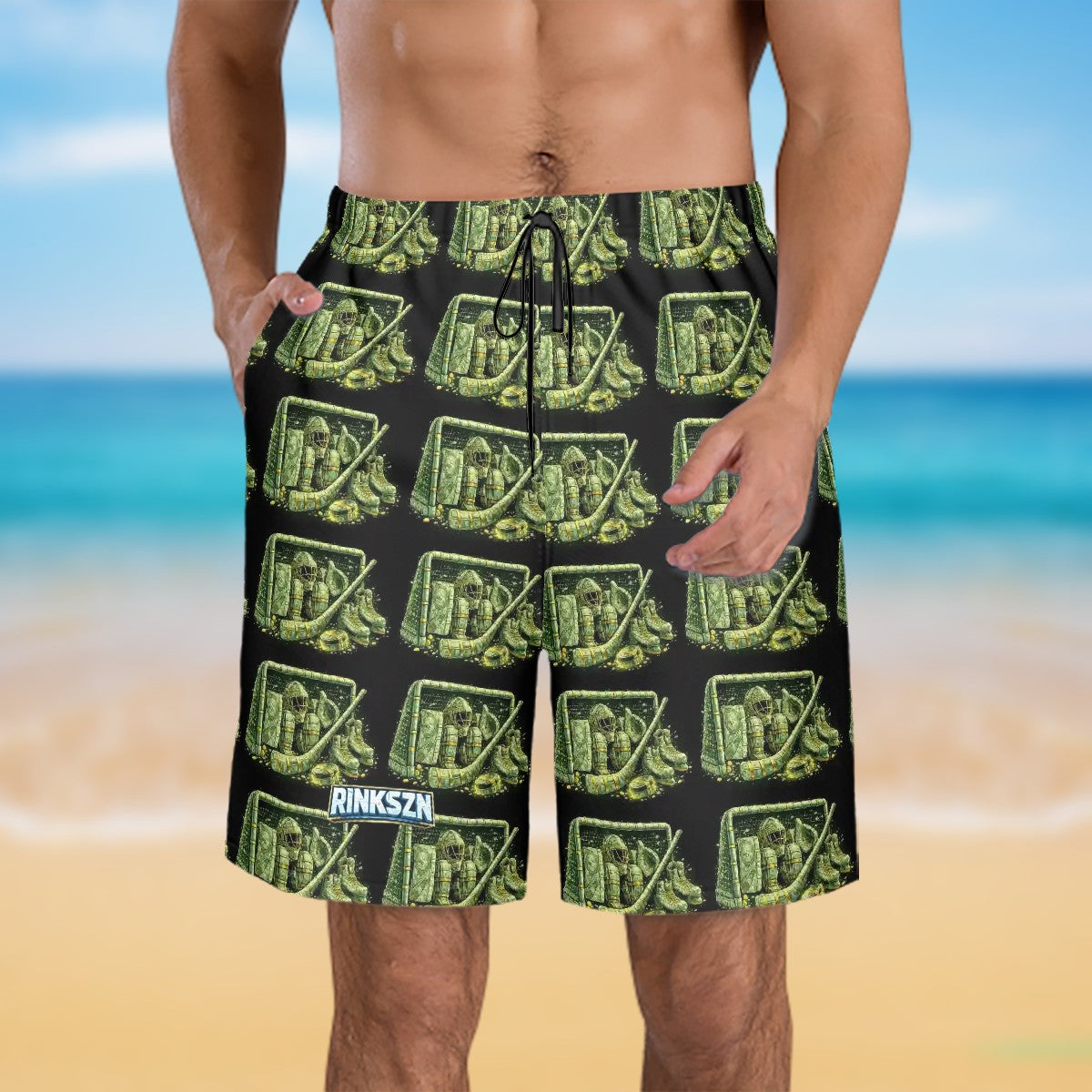 Teens and Men's Rinkszn Goalie Talks Money Beach Shorts