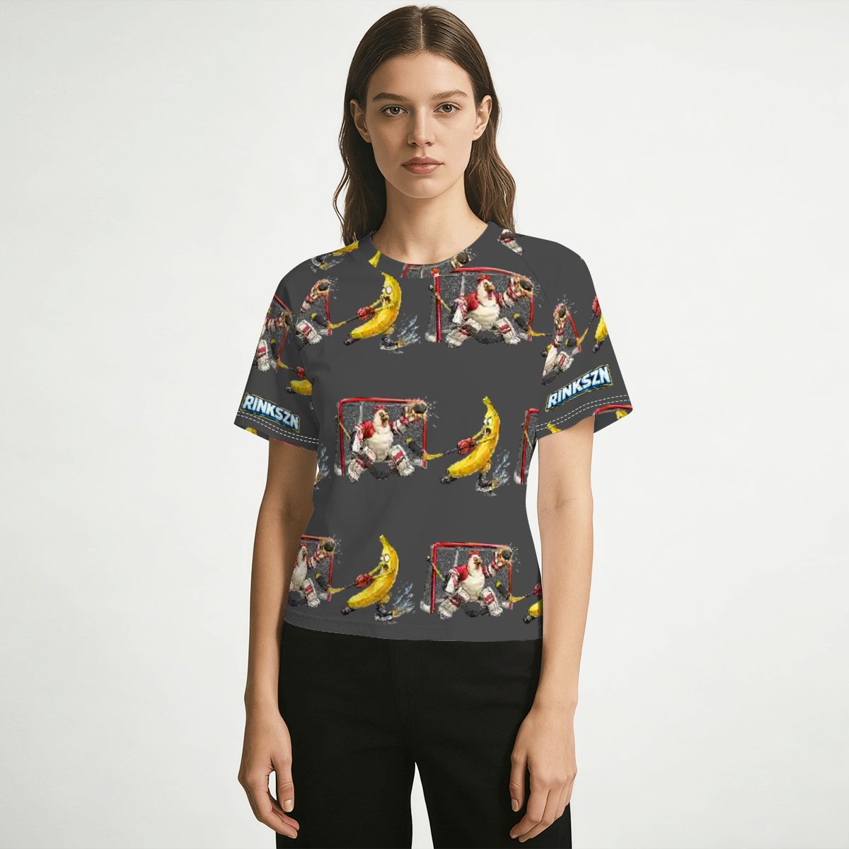 Young Teen’s and Women's Raglan RINKSZN CHICKEN AND BANANA Slim-Fit T-Shirt