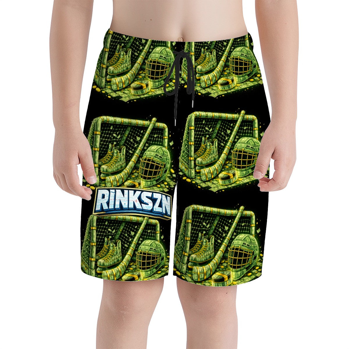 Youth and Young Teen RINKSZN PLAYER HOCKEY TALKS MONEY Beach Shorts