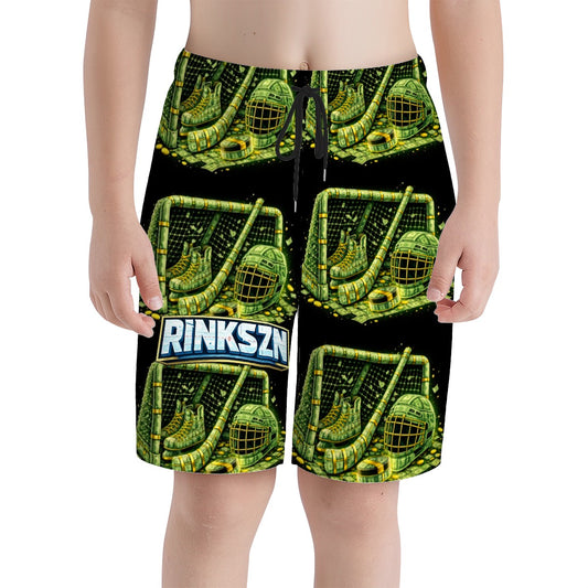 Youth and Young Teen RINKSZN PLAYER HOCKEY TALKS MONEY Beach Shorts