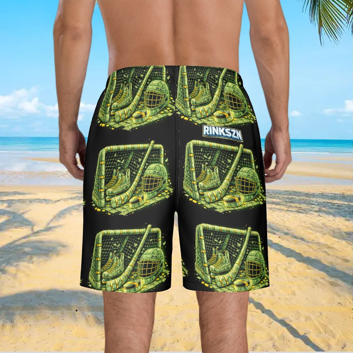 Young Teens and Men's RINKSZN HOCKEY PLAYER TALKS MONEY Beach Shorts