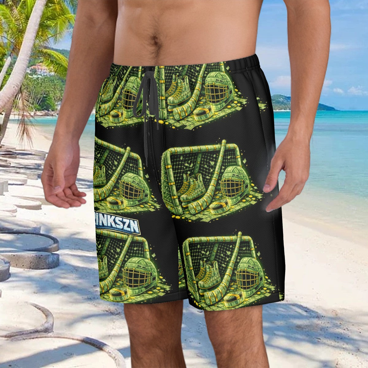 Young Teens and Men's RINKSZN HOCKEY PLAYER TALKS MONEY Beach Shorts